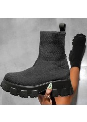 Shoes woman boots knit sock boots women's thick-soled short tube breathable plus size 43 Martin boots platform socks heels