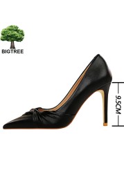 BIGTREE Spring Shoes Woman Pumps Pu Leather Shoes Women Heels Stiletto Fashion Office High Heel Shoes Ladies Shoes Plus Size 43