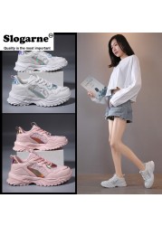 Women's spring autumn air mesh sneakers lady's running shoes girl's high elastic thick-soled middle school students leather shoes