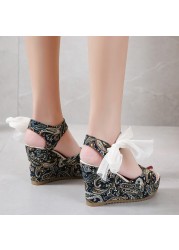 Rimocy Print Bohemia Wedges Sandals for Women 202 Summer Super High Heels Peep Toe Sandalias Mujer Plus Size Beach Platform Shoes