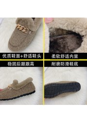 woman slippers summer sandals fox fur slides mules black shoes for women loafer 2022 home shoes spring outdoor block heel