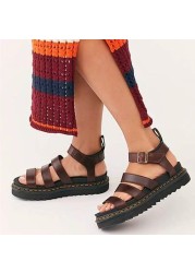 Women Platform Sandals Chunky Heels Fashion Fisherman Sandal Genuine Leather Wedges Shoes For Women Summer Ladies Open Toe Shoes