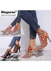 New Women Sexy Pointed Toe High Heel Slides Woman Fashion Slippers Summer Sandals Spike Heel Sandals for Ladies Muler Party