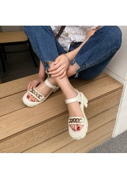 JOVONO Size 33-40 Women Sandals Genuine Leather Metal Chain Summer Shoes For Women Fashion Chunky Ins Daily Shoes Footwear