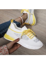 Rimocy Women Crystal Platform Sneakers Comfortable Soft Sole Knitted Flat Shoes Woman 2022 Spring Breathable Mesh Casual Shoes