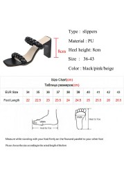 Lucifer Women High Heels Knit Sandals 2022 Summer Square Heel Thicken Heels Outdoor Beach Sandals Plus Size 43