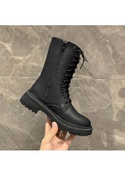 Soft leather motorcycle Martin boots single boots autumn and winter explosion style middle low-heeled British style thin boots