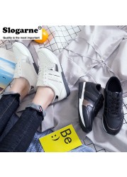 Women Plus Size Luxury Shoes Platform Sneakers Female Spring Walking Shoes Student Flats Thick Sole Hollow Leather Shoes