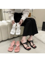 Women Shoes 2022 New Women Flip Flops Slippers Fashion Women's Slippers Pinch Toe Square Head Women Party Shoes Women's High Heels