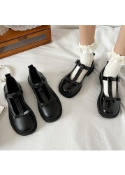 Lucifer 2022 Spring Bow T Strap Mary Jane Shoes Women Round Toe Patent Leather Flats Woman Black Ankle Buckle Casual Shoes