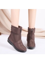 Snow boots for women winter warm plush ankle boots front zipper non-slip cotton-padded female solid color boots