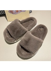 Plush Home Slippers Fluffy Women Slides Comfort Furry Flat Sandals Female Cute Slippers Shoes For Women Indoor Flip Flops