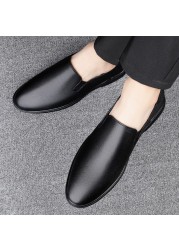 Genuine leather men's casual shoes luxury brand shoes breathable slip on lazy driving shoes high-end fashion shoes