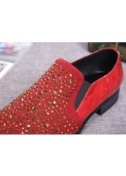 Spring summer fashion loafers rhinestones casual shoes men pointed toe slip on real leather shoes nightclub bar party shoes