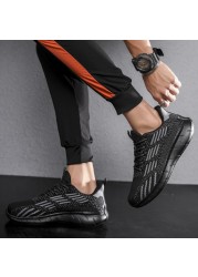 Flying woven summer breathable lightweight men's casual shoes low-top lace-up non-slip sports shoes