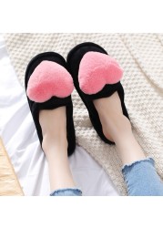 2021 Slippers Women Winter Heart Shoes Woman Slides Plush Home Slippers Ladies Indoor House Shoes Winter Warm Fur Slippers