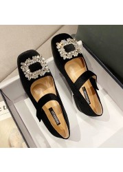 Rimocy Spring Autumn Crystal Mary Jane Shoes For Women Low Heel Ankle Strap Pumps Woman Dress Rhinestone Fashion Party Shoes