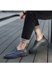 High Quality Genuine Leather Casual Shoes Brand Men Shoes Comfort Breathable Slip On Soft Driving Shoes Big Size 48