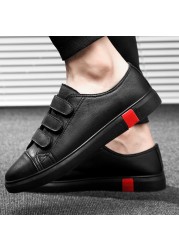 New arrival men's white and black flat shoes velcro comfortable sneaker for male high quality men's casual shoes fashion shoes