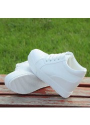 New white hidden wedge heels sneakers casual shoes woman high platform shoes women high heels wedges shoes for women