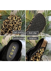 Fashion shoes women sequins metal chain slippers outdoor platform golden sandals 2022 new casual slip on lazy 43 size women shoes