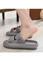 Lucifer Indoor Home Slippers Women Summer Shoes Simple EVA Soft Sole Flip Flops Woman Fashion Double Buckle Flat Sandals Mujer