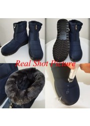 Waterproof Snow Boots For Women 2021 Winter Warm Plush Ankle Booties Front Zipper Non-slip Cotton Padded Shoes Woman Size 44