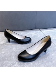 Rimocy Women Classic Office High Heels Pumps Black PU Leather Soft Ladies Work Shoes Spring Autumn Casual Single Shoes Woman