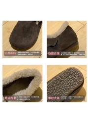 2022 New Solid Color Short Boots Buckle Strap Women Shoes Furry Plush Slip-on Flat Footwear Winter Warm Booties Female Snow Boot