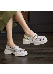 Spring Women Shoes Thick-soled Single Shoes Color Matching Loafers Small Leather Shoes Increase Women's High Heel Shoes