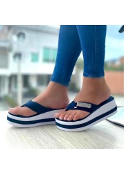 Plus size women's shoes 2021 rhinestone sponge platform sandals wedge slippers summer flip flops women flat beach slippers