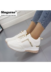 Women's Spring Autumn Thick Sole Sneakers Wedges Women Sneakers Leather Mesh Platform Casual Shoes Europe America Plus Size