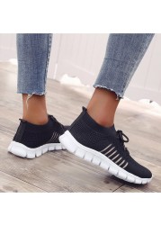 Women's Socks Sneakers Flying Fabric Flat Casual Light Breathable Mesh Student Running Shoes