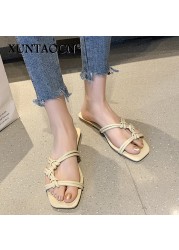 2022 Slippers women summer Korean version new square-toe flat-heel candy color fashion outer wear sandals slippers