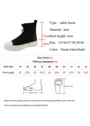 Lucifer Knitting Platform Ankle Boots Women Spring Autumn Thick Bottom Casual Shoes Women Patchwork Lace Up Short Socks Mujer