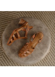 Newest Thick Heels Gladiator Sandals Women Spring Summer Rome Style Casual Party Pumps Genuine Leather Shoes Woman 2022