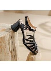 2022 New Cowhide Gladiator Sandals Women Sandals Buckle Ladies Comfortable High Heel Shoes