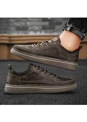 Shoes For Men 2022 Casual Leather Vulcanized Shoes Men's Leather Sneakers Comfortable Fashion Black Walking Vulcanized Sneakers Men