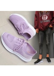 2022 spring sneakers women knitting soft vulcanized flat shoes platform lace-up mesh comfortable ladies casual shoes