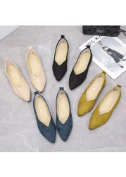 Slip On Women Flats Shoes Candy Color Pointed Toe Female Loafers Large Size Shoes Women Spring Flock Ladies Ballet Flats