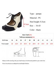 Lucifer British Style Square Heels Pumps Women 2021 Hollow Lace Up High Heels Woman Mixed Color Party Shoes Zapatos De Mujer 43