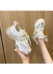 2022 New Fashion Thick Sole Women Sneakers Transparent Jelly Sneakers Chunky Air Mesh Sneakers Lace Up Shoes