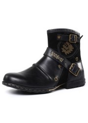 2022 new round head retro metal buckle side zipper men boots martin boots men large size 48