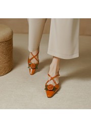 Smirnova 2022 New Flower Genuine Leather Women Sandals Pointed Toe Thin High Heels Shoes Sexy Ladies Summer Dress Shoes