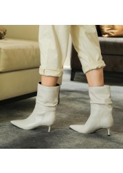 Cool Sept Genuine Leather Women Boots Spring High Heels Western Shoes Woman Party Shoes Size 34-39
