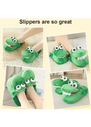 New Women Slippers Cartoon Frog Plush Warm Shoes Furry Flip Flops Women Winter House Shoes Girl Soft Home Home Shoes