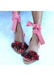 Women's non-slip flat sandals summer shoes fashionable lace-up casual shoes wild bead size 35-43