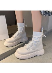 Punk Goth Sock Women Shoes 2021 New Retor Lace Up Black White Ankle Boots For Women Designer Ladies Pu Leather Boots Platform