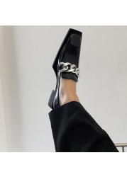 Tuyoki Genuine Leather Women Pumps Fashion Chains Stylish Loafers Spring Heels Shoes Woman Office Lady Daily Shoes Size 34-39