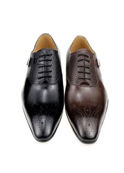 Male brogue wedding dress genuine leather lace-up handmade business casual custom shoes model fashion exquisite buckle ABS black